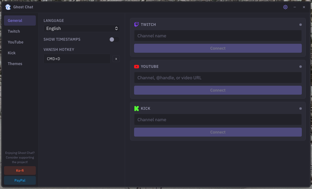 Ghost Chat settings panel